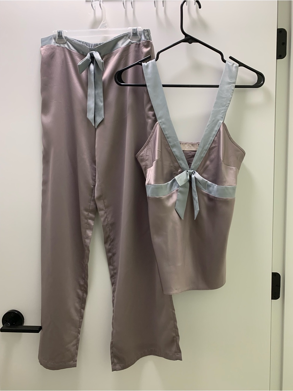 next Lavender Satin Pajama Set with Light Blue Trim